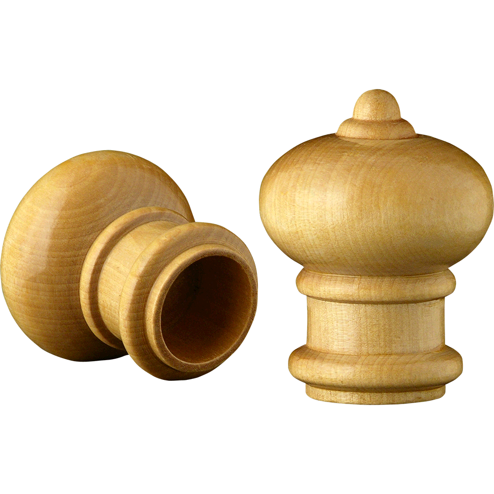 Diverse range of decorative and functional caps for dowels including ball caps and custom finials.